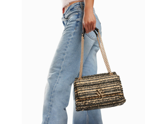 Sac à main noir et beige à chaîne - Naomi - Vanessa Wu
