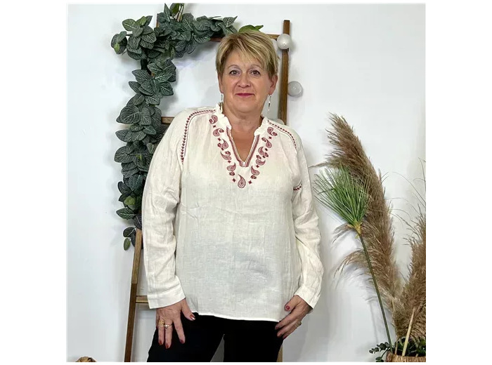 K789- Blouse Coton brodée (T40-T48) (ecru)