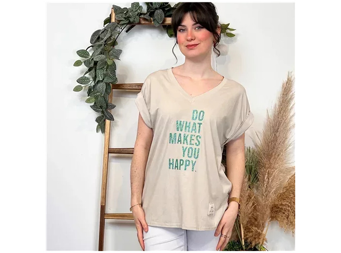 K295- T-shirt Happy (Tu) (beige)