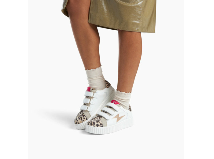 Baskets éclair blanc et léopard à scratchs - Opaline - Vanessa Wu