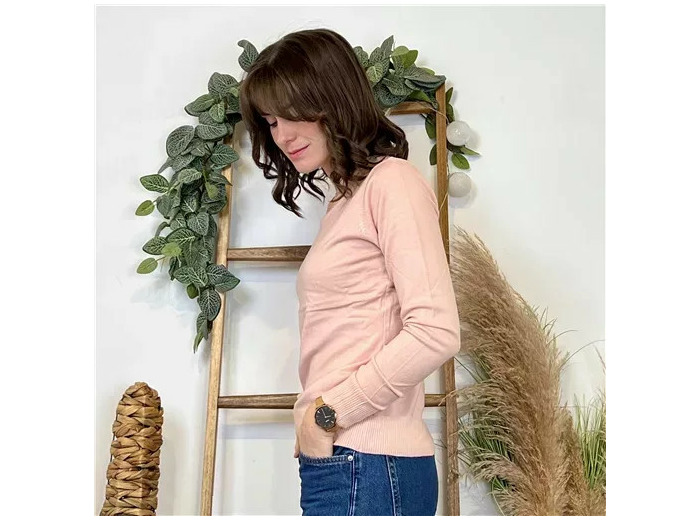 Y376- Pull FIN sans laine «Voggo» (T36-T48) (rose poudré)