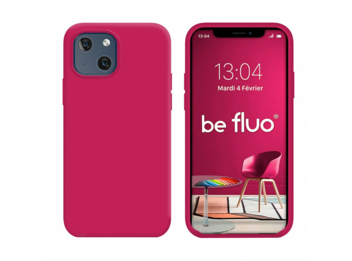 Coque Silicone Moxie BeFluo Fine et Légère pour iPhone 14, Intérieur Microfibre - Framboise