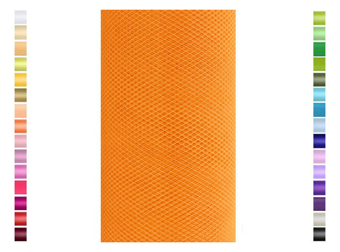 Tulle fin et souple colori orange de 15 cm de large et 9 m de long vendu en rouleau