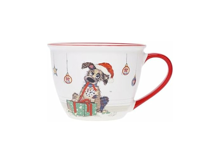 KIUB Bol timbale Noel avec une anse - Motif chien gentil fêtant Noël - matière porcelaine - contenance 550ML