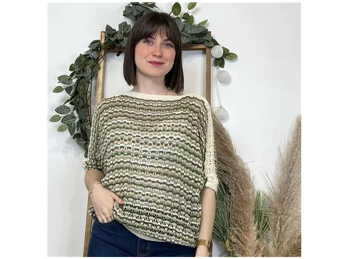 K491- Pull rayé Lurex (Tu) 🇮🇹 (kaki)