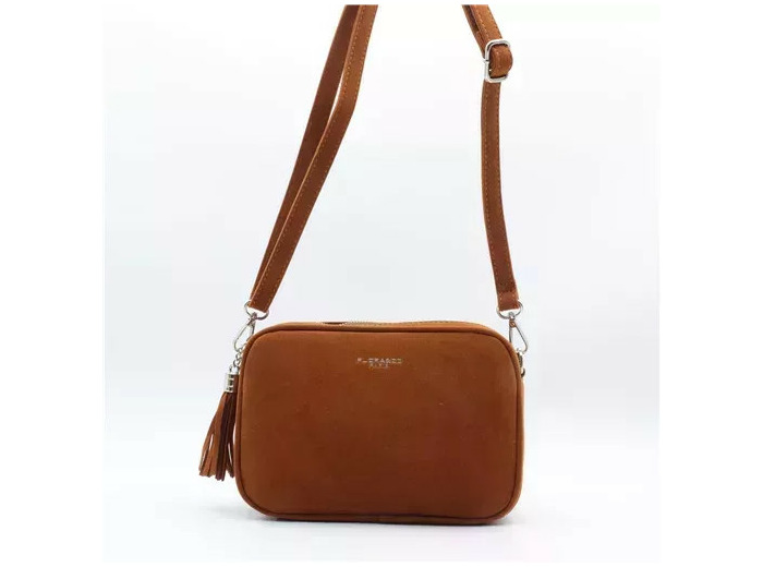 P387- Sac Zippé Pompon aspect Daim Flora & Co (camel)