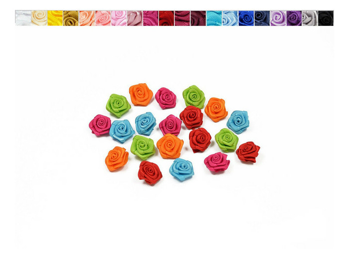 Sachet de 20 petites rose en satin 15 mm mixte orange