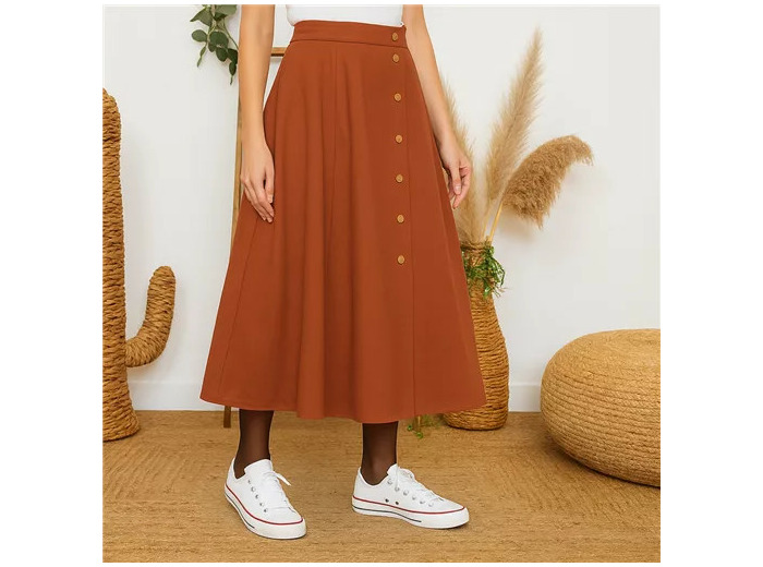 L728- Jupe boutonnée coton « Maëlle » (T36-T38) (rouille)
