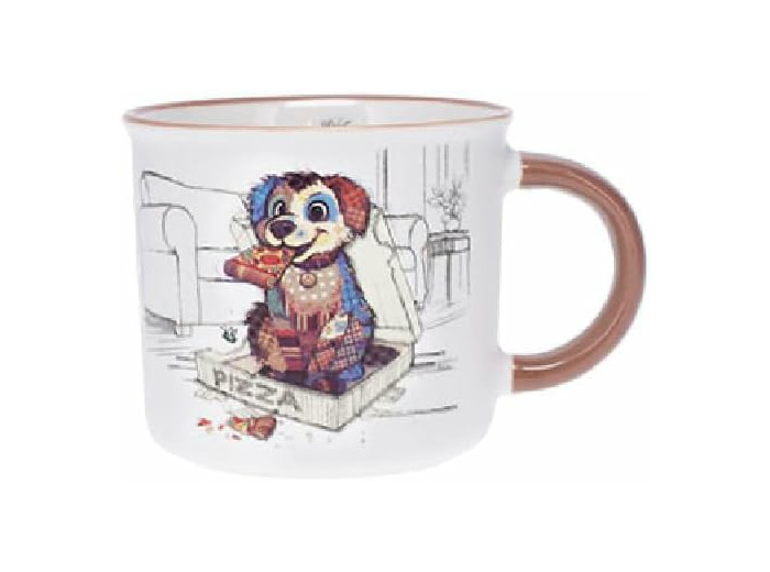 KIUB Mini mug timbale expresso avec des animaux - motif chiot qui mange une pizza - Hauteur 6,5CM - porcelaine fine