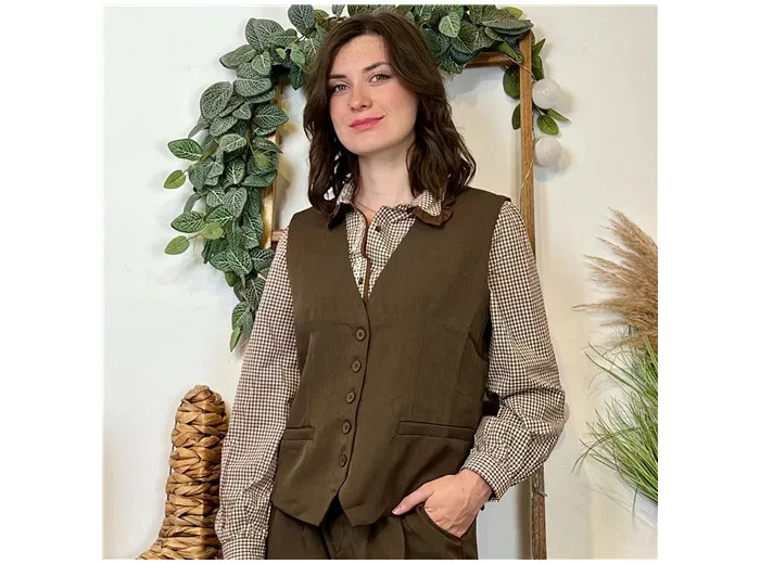 K086- Gilet de costume court "So Sweet" (T36-T40) (marron)