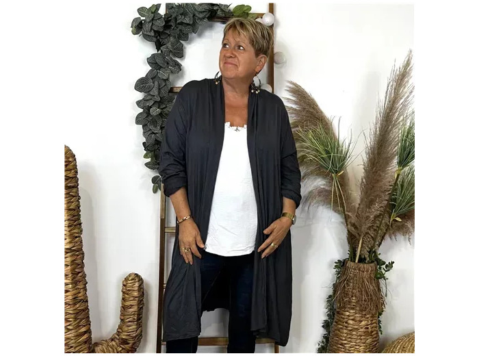 K860- Gilet Long en maille (Gt) (gris)