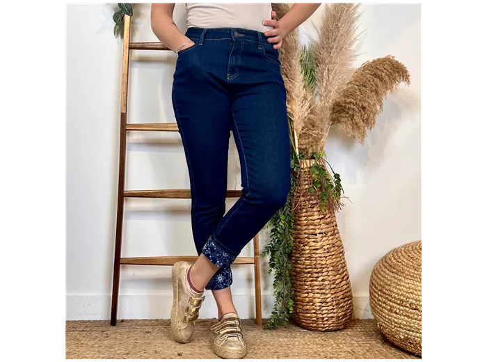 N105- Jean 7/8ème revers fantaisie (T36-T44) (denim foncé)