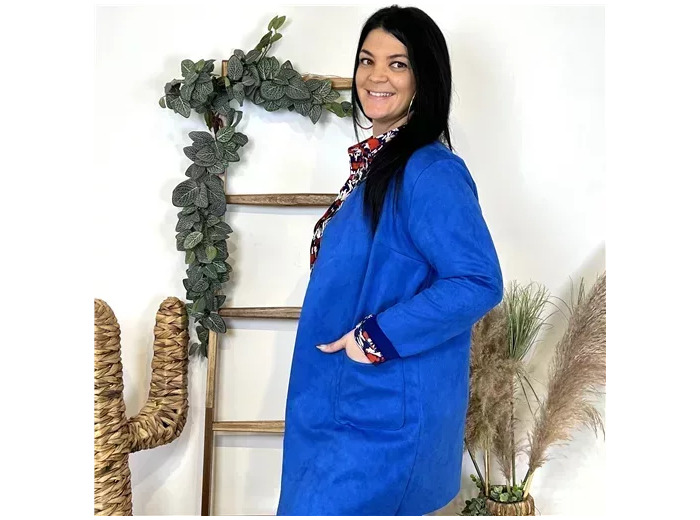 K413- Veste ouverte en suédine 🇮🇹 (bleu royal)