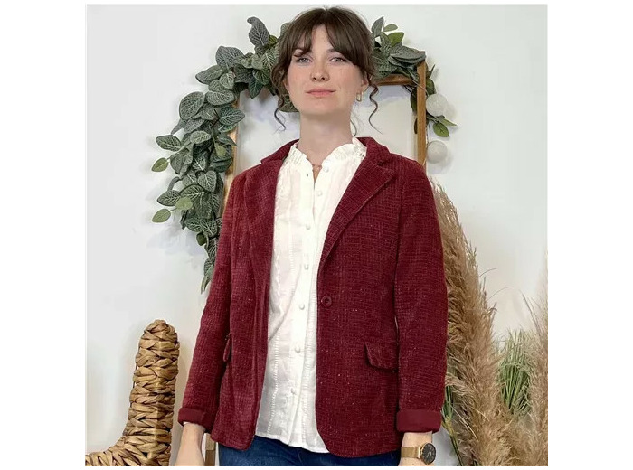 K043- Blazer texturé pailleté (T38-T44) 🇮🇹 (bordeaux)