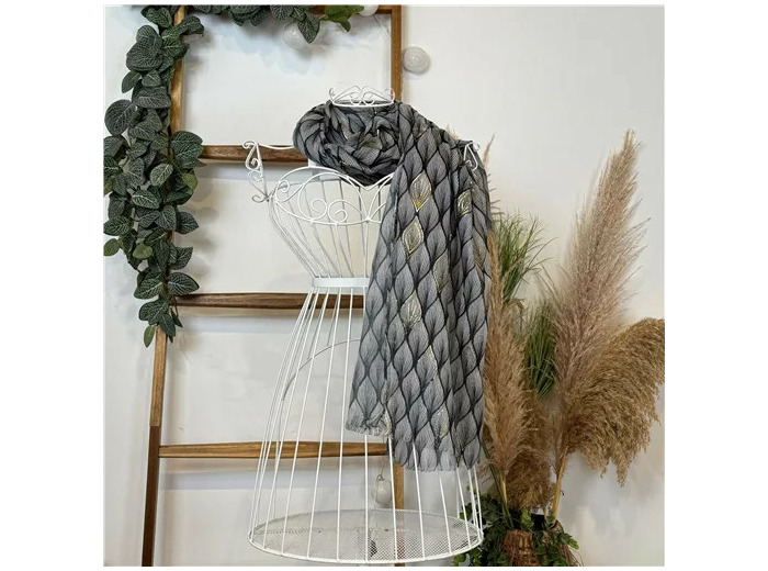 Y525- Foulard Feuilles détails dorés (noir)