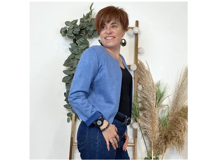 L205- Veste courte suédine (T38-T44) (bleu jeans)
