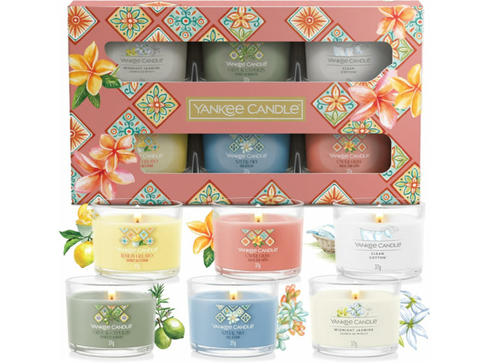 Coffret cadeau de bougies parfumées Yankee Candle | 6 votives en verre | Mélange de cire de soja |      Collection Hello Italy | Cadeaux parfaits pour femmes | 6 unités 6 VOTIVES