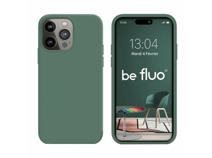 Coque Silicone Moxie BeFluo Fine et Légère pour iPhone 14 Pro, Intérieur Microfibre - Pin vert