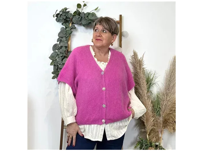 K590- Gilet boutons fantaisies (Gu) (fuchsia)