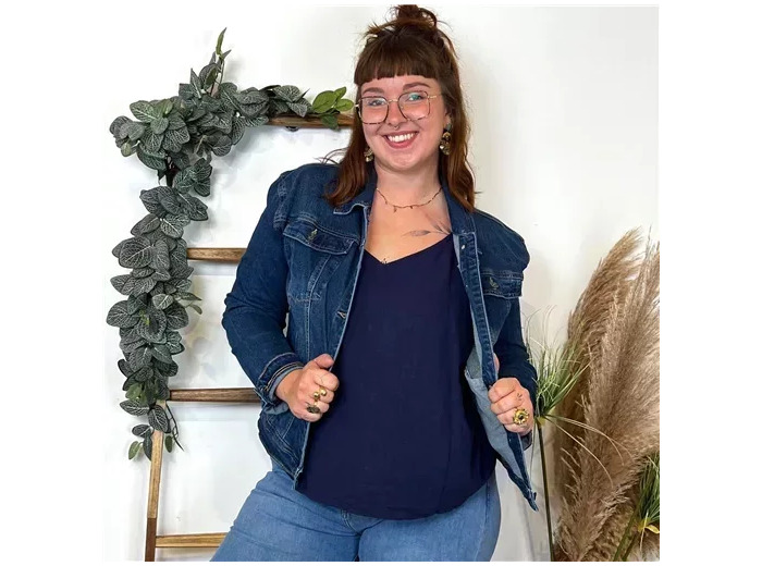 K902- Veste Jean V. / BleuClair (T40-T48) (denim foncé)