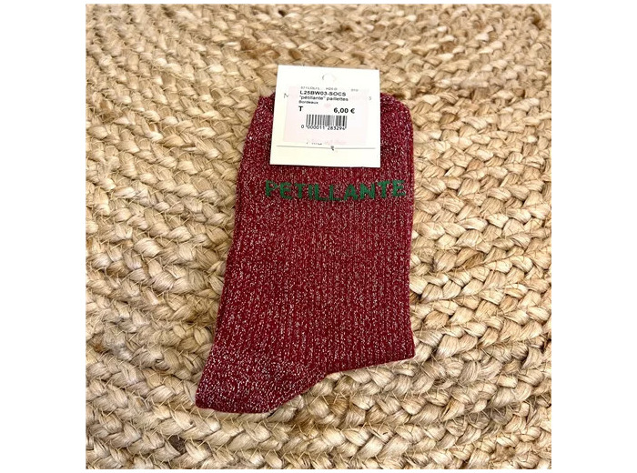 V316- Chaussettes paillettes "Pétillante" (bordeaux)