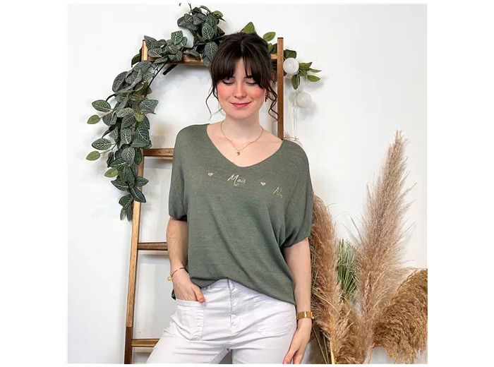 K281- T-Shirt "Oui mais Non" (Tu) 🇮🇹 (kaki)