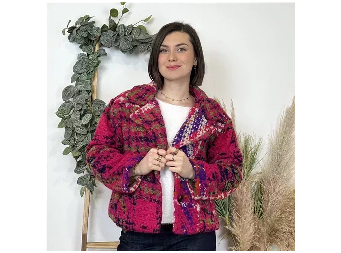 K681- Veste Laine Chiné (Tu)  🇮🇹 (fuchsia)