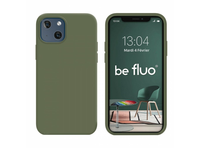 Coque Silicone Moxie BeFluo Fine et Légère pour iPhone 14, Intérieur Microfibre - Kaki