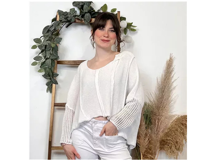 K376- Pull Crop-Top déstructuté(Tu) (blanc)
