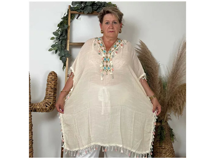 Z303- Tunique Bohême de Plage (beige)
