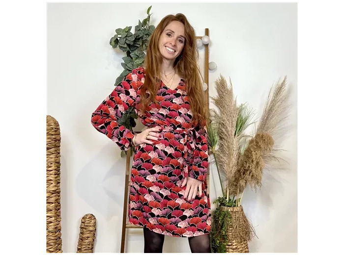 K812- Robe By One Gingko (T36-T40) (framboise)