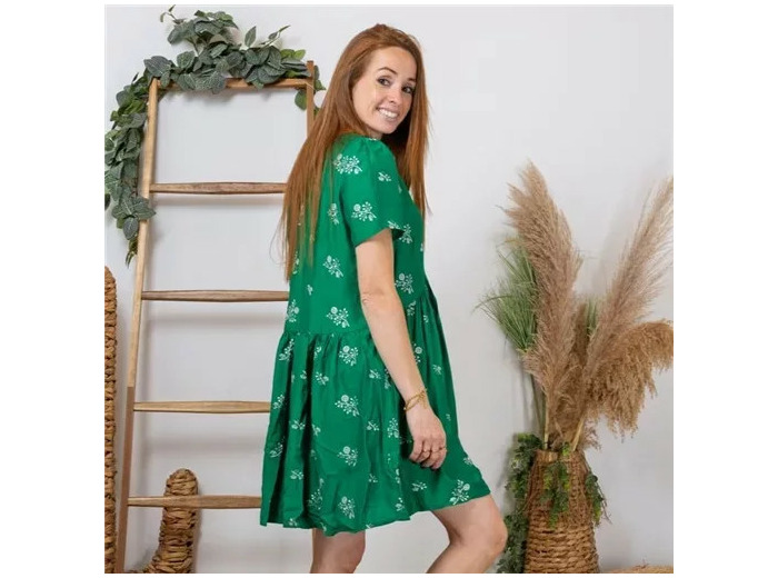 K286- Robe Maëlle « Baies » (T36-T40) (vert brésil)