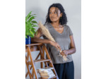 T shirt en lin femme - kaki - col V