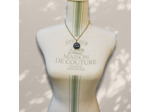 Collier bouton "Firenze" en wax blanc à pois bleus