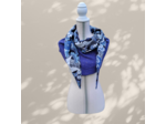 Chèche "Reykjavik" Tissu japonais bleu, motifs grues, doublure double gaze de coton bleue à pois dorés