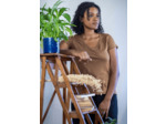 T shirt en lin bio col V femme - bronze