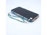 Chapelet de téléphone jaspe bleu, nacre et perles de verre Miyuki or