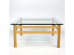 Table basse en chêne et verre années 70