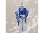 Chèche "Reykjavik" Tissu japonais bleu, motifs grues, doublure double gaze de coton bleue à pois dorés