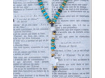 Chapelet de téléphone jaspe bleu, nacre et perles de verre Miyuki or