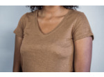 T shirt en lin bio col V femme - bronze