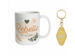 STC coffret mug et porte clés pailettes "Rebelle"