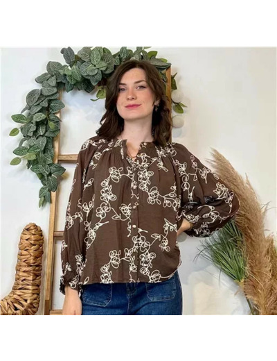 K075- Chemise Brodée By One (T36-T38) (marron)