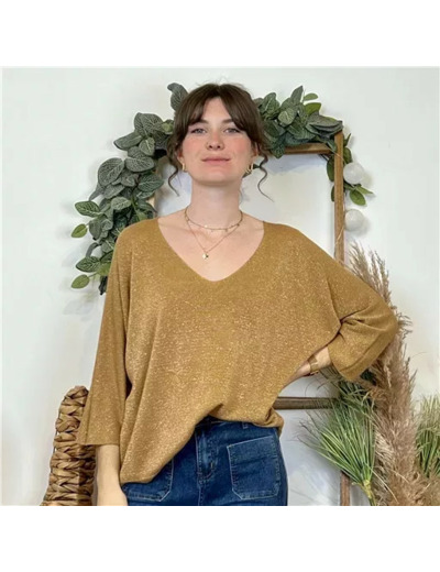 K052- Pull col en V Lurex (Tu) 🇮🇹 (camel)