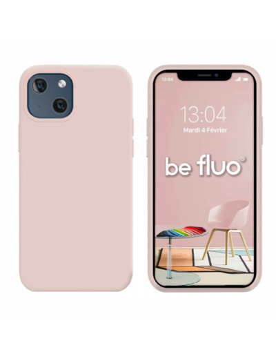 Coque Silicone Moxie BeFluo Fine et Légère pour iPhone 14, Intérieur Microfibre - Rose des sables