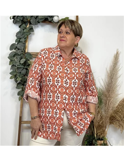 K548- Blouse Fleurie (T42-T46) (orange)