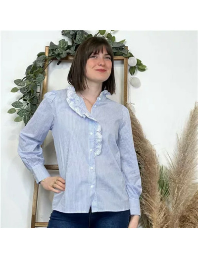 K460- Chemise rayée "Maëlle" (T36-T38) (bleu ciel)