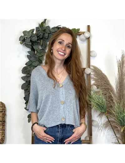 K878- Gilet court  (TU) (bleu jeans)