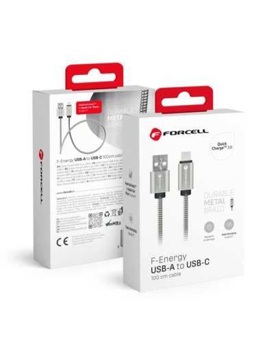 FORCELL F-ENERGY Metal C234 cable USB A to Type C QC3.0 2,4A 12W 1 m silver