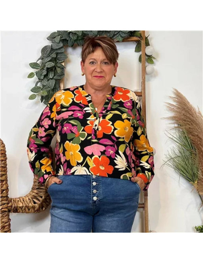 Z112- Blouse « Christy » Seventies (T44-T52) (noir)